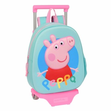 School Rucksack with Wheels Peppa Pig Turquoise (27 x 32 x 10 cm)