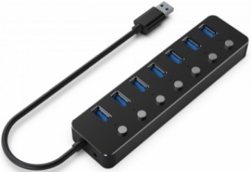 USB Centrmezgls Gembird USB 3.1 Powered 7-port Hub with Switches Black