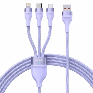 3in1 USB cable Baseus Flash Series, USB-C + micro USB + Lightning, 100W, 1.2m (purple)