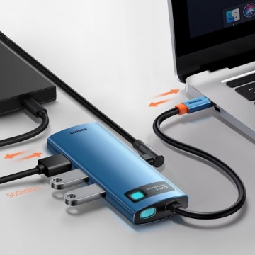 Baseus Metal Gleam 6in1 multifunctional USB Type C hub - USB Type C Power Delivery 100W | HDMI 4K 30Hz | 3x USB 3.2 Gen 1 | RJ45 1Gbps blue (WKWG000003)