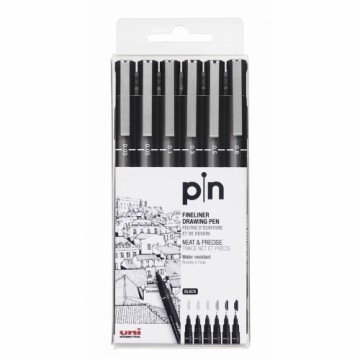 Set of Felt Tip Pens Uni-Ball PIN-200(S) Black Multicolour 6 Pieces