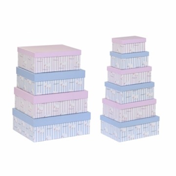 Saliekamo Organizējošo Kastu Komplekts DKD Home Decor Zils Rozā Kartons (43,5 x 33,5 x 15,5 cm)