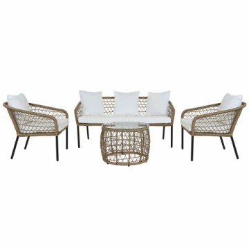 Table Set with 3 Armchairs DKD Home Decor White 137 x 73,5 x 66,5 cm synthetic rattan Steel