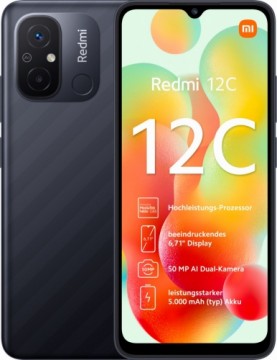 Xiaomi  
         
       Xiaomi Redmi 12C Graphite Gray, 6.71 ", IPS LCD, 720 x 1650, Mediatek MT6769Z, Helio G85 (12nm), Internal RAM 3 GB, 64 GB, MicroSDXC, Dual SIM, Nano-SIM, 4G, Main camera 50+0.08 MP, Secondary camera 5 MP, Android, 11, 5000  mAh