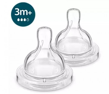 Philips Avent Pretkoliku barošanas pudeļu silikona knupīši, vidēja plūsma, 3M+ (2 gab.) - SCY763/02