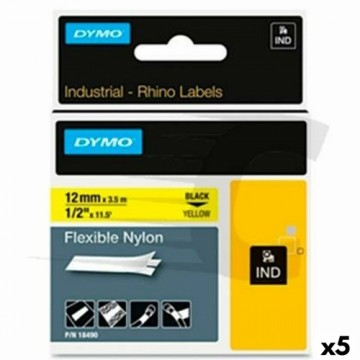 Laminated Tape for Labelling Machines Rhino Dymo ID1-12 Yellow Black 12 x 3,5 mm Self-adhesives (5 Units)