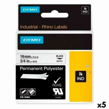 Laminēta lente iekārtu marķēšanai Rhino Dymo ID1-19 19 x 5,5 mm Melns Poliesters Balts Pašlīpoši materiāli (5 gb.)