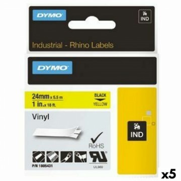 Ламинированная лента для фломастеров Rhino Dymo ID1-24 24 x 5,5 mm Чёрный Жёлтый Винил Самоклеящиеся (5 штук)