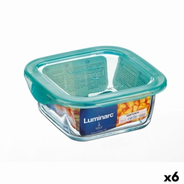 Kvadrātveida Pusdienu Kastīte ar Vāku Luminarc Keep'n Lagon 15,6 x 6,6 cm Tirkīzs 1,22 L Stikls (6 gb.)