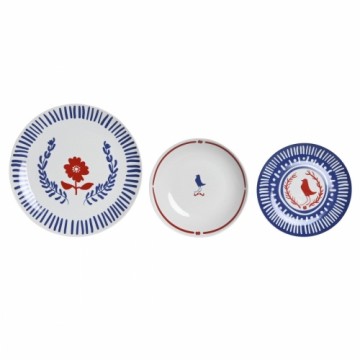 Pusdienas Aprīkojuma Komplekts DKD Home Decor Porcelāns Sarkans Zils Balts 27 x 27 x 3 cm 18 Daudzums