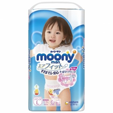 MOONY biksītes meitenēm Airfit L 9-14kg 44 gab