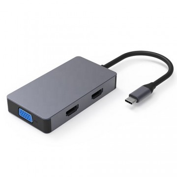 Extradigital Adapter USB Type-C - 2x HDMI, 1x VGA, 1x USB Type-A, 1x USB Type-C PD60W