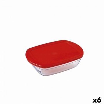 Прямоугольная коробочка для завтрака с крышкой Ô Cuisine Cook & Store Красный 1,1 L 23 x 15 x 6,5 cm Силикон Cтекло (6 штук)