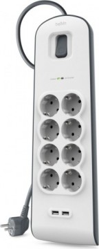 Belkin Surge 8 outlets schuko 900J 2xUSB 2m gray