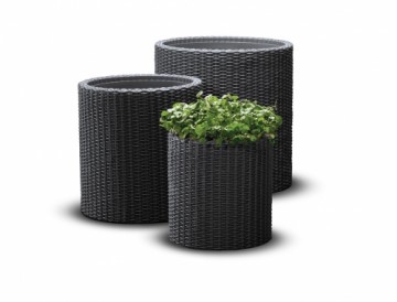 Keter Puķu podu komplekts Cylinder Planters S+M+L pelēks