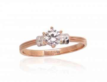 Золотое кольцо #1100934(Au-R+PRh-W)_CZ, Красное Золото 585°, родий (покрытие), Цирконы, Размер: 16.5, 1.37 гр.