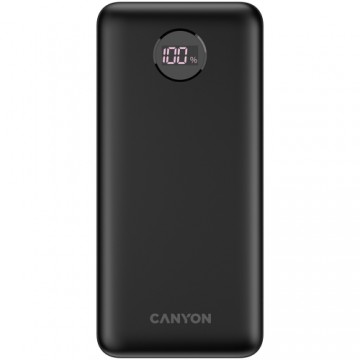 CANYON  PB-2002 Power bank 20000mAh Li-poly battery, Input Type-C 5V3A,9V2A,18W  , Output Type-C：5V3A,9V2.2A,12V1.5A,20W, Output USBA1/USBA2：5V3A,5V/4.5A,4.5V/5A,9V2A,12V1.5A,22.5W147.5*69*28.6mm, 0.437g , cable  Type C, Black