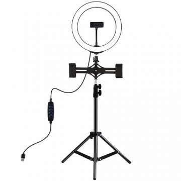 Puluz LED Ring Lamp 26cm With Desktop Tripod Mount Up to 1.1m and 3 Phone Clamps, USB