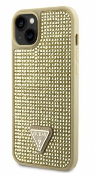 Guess  
       Apple  
       iPhone 14 Rhinestones Triangle Metal Logo Case 
     Gold