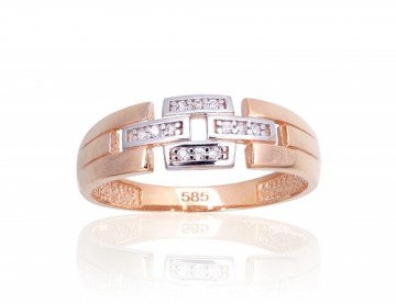 Золотое кольцо #1101135(Au-R+PRh-W)_CZ, Красное Золото 585°, родий (покрытие), Цирконы, Размер: 17.5, 1.79 гр.