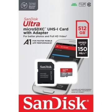 Sandisk Ultra Android microSDXC 512GB 150MB/s A1 Cl.10 UHS-I  Atmiņas Karte + Adapteris