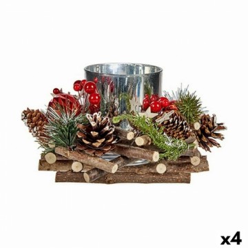 Christmas Candle Holder Red Green Silver Natural Wood 20 x 11 x 20 cm (4 Units)