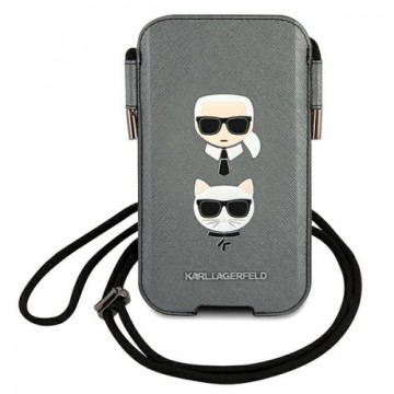 Karl Lagerfeld Torebka KLHCP12LOPHKCG 6,7" szary|grey hardcase Saffiano Ikonik Karl&Choupette Head