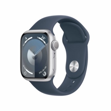 AppleWatch S9 Aluminium 41mm Silber (Sportarmband sturmblau) M/L