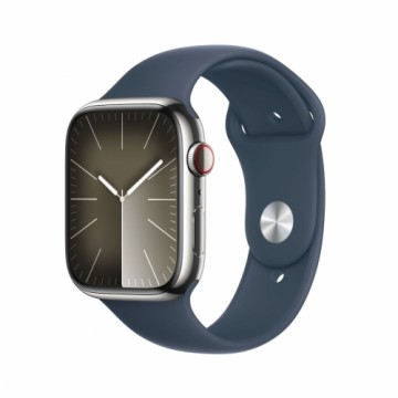 AppleWatch S9 Edelstahl Cellular 45mm Silber - (Sportarmband sturmblau) M/L