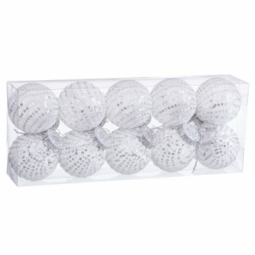 Bigbuy Christmas Ёлочные шарики Белый Серебристый Пластик Ткань пайетки 6 x 6 x 6 cm (10 штук)