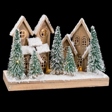 Bigbuy Christmas Ziemassvētku Nieciņš Balts Zaļš Dabisks Koks Plastmasa Ciemats 45 x 18 x 30 cm