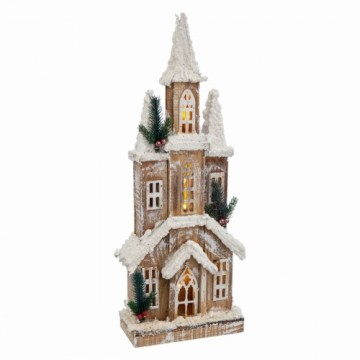 Bigbuy Christmas Ziemassvētku Nieciņš Balts Bēšs Koks Māja 21 x 10 x 59 cm