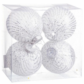 Bigbuy Christmas Ёлочные шарики Белый Серебристый Пластик Ткань пайетки 10 x 10 x 10 cm (4 штук)
