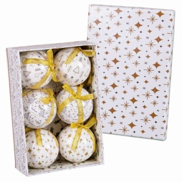 Bigbuy Christmas Ёлочные шарики Белый Позолоченный бумага Polyfoam 7,5 x 7,5 x 7,5 cm (6 штук)