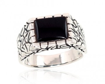 Серебряное кольцо #2101366(POx-Bk)_ON, Серебро 925°, оксид (покрытие), Оникс, Размер: 21, 10.3 гр.