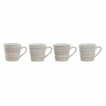 Piece Coffee Cup Set Home ESPRIT White Beige Stoneware 180 ml 4 Pieces