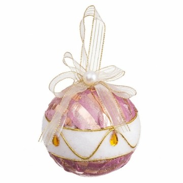 Christmas Baubles White Pink Polyfoam Fabric 8 x 8 x 8 cm (4 Units)