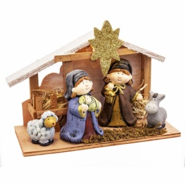 Bigbuy Christmas Ziemassvētku Nieciņš Piedzimšana/Bētleme Daudzkrāsains Koks Keramika 27,5 x 12 x 20 cm (4 Daudzums)