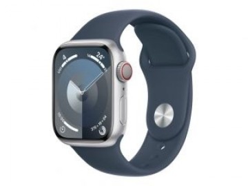 Apple  
         
       Watch Series 9 GPS + Cellular 41mm Silver Aluminium Case with Storm Blue Sport Band - M/L