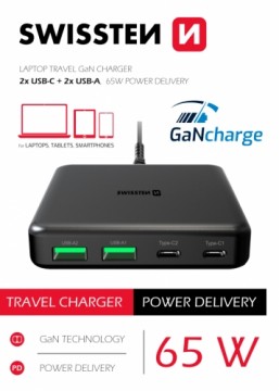 Swissten Desktop GaN Charger Адаптер 2x USB-C /  2x USB / 65W