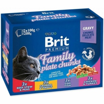 Cat food Brit Pouches Family Plate Chicken Turkey Veal Cod 12 x 100 g