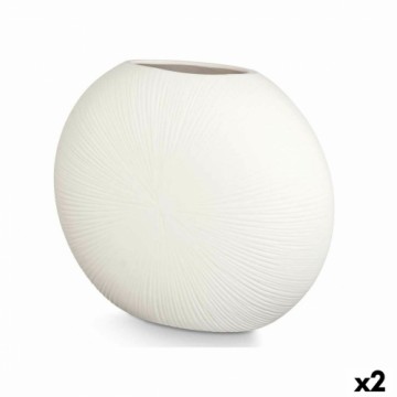 Vase Circular White Ceramic 40 x 34,5 x 16 cm (2 Units)