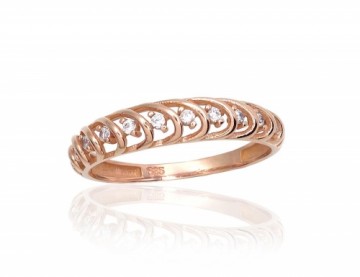 Золотое кольцо #1101002(Au-R)_CZ, Красное Золото 585°, Цирконы, Размер: 17.5, 1.45 гр.