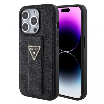 Guess PU Grip Stand 4G Strass Triangle Metal Logo Case for iPhone 15 Pro Max Black