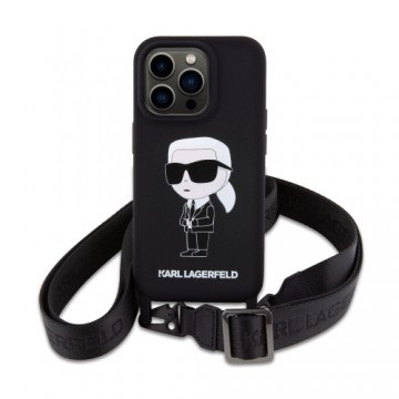 Karl Lagerfeld Liquid Silicone Crossbody Ikonik Case for iPhone 15 Pro Black