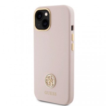 Guess Liquid Silicone 4G Strass Metal Logo Case for iPhone 15 Pink
