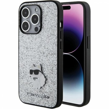 Karl Lagerfeld KLHCP15LGCNPSG iPhone 15 Pro 6.1" srebrny|silver hardcase Fixed Glitter Choupette Logo Metal Pin