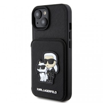 Karl Lagerfeld PU Saffiano Card Slot Stand Karl and Choupette Case for iPhone 15 Black