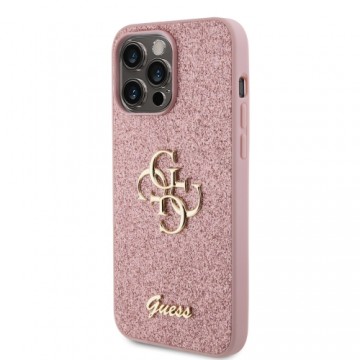 Guess PU Fixed Glitter 4G Metal Logo Case for iPhone 15 Pro Max Pink