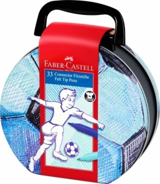 Flomāsteri Faber-Castell, futbolbumba, saspraužamie, metāla kastītē, 33krāsas